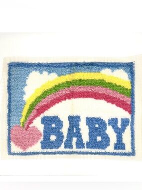 Latch Hook Finished Nursery Wall Hanging Baby Rainbow Vintage Handmade 19”x26”